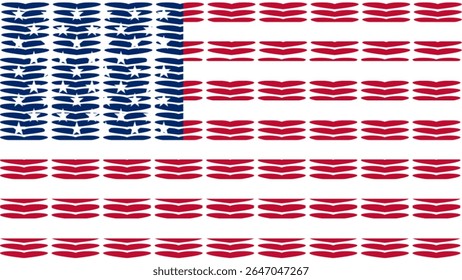 A creative USA flag design made of red heart shapes for stripes and blue heart clusters with stars, symbolizing love, unity, and patriotism. Perfect for modern American-themed artwork and decor.