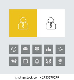 Icono de línea de usuario creativo con iconos de bonificación. 