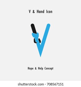 Creative V- alphabet icon abstract and hands icon design vector template.Business offer,partnership,hope,support or help concept.Corporate business and industrial logotype symbol.Vector illustration
