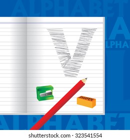 creative V alphabet sketched by pencil school education concept 