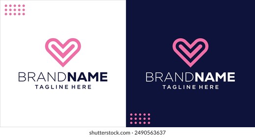 Creativo V Heart Shape Logo, Inspiración de diseño, Ilustración, Vector