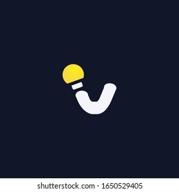 Creative v Letter mit Logo-Design für Lampen. Die Idee der modernen Glühbirne, das Emblem, das Symbol, das Symbol in Gelb. Kann für Unternehmen, Websites, Broschüren, Poster, App, Website, UI verwendet werden.