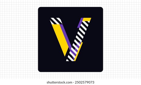 Creative V Letter Vector Colorful Logo, Stylish Cut Lines Logo Sign V Letter, V Character Logo Symbol