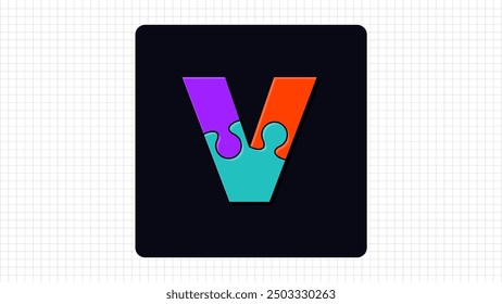 Creative V Letter Vector Puzzle Logo, Stylish Colorful Parts Logo Sign V Letter, V Character Logo Symbol