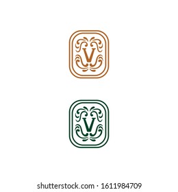 Creative V logo design with ornaments around it