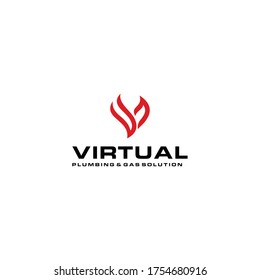 Creative V sign Fire Flames design Icon. Vector Silhouette template