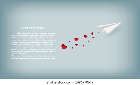 Creative valentine day concepts. Paper plane paper cut flying like a heart shape on the sky background. Digital paper art style. Wall paper. Invitation card. Banner. Brochure.