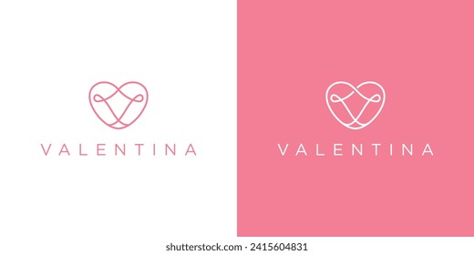 Creative Valentine Logo. Love Heart with Linear Outline Oriental Style. Love Logo Icon Symbol Vector Design Template.