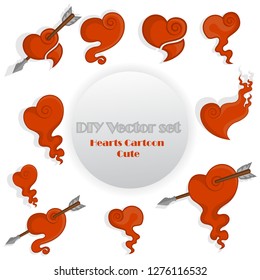 Creative Valentines Day Card template, vintage tattoo style hand drawing cartoon hearts in white and red color, with paper craft, elegant classic color and clean design concept for web and print.