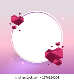 Creative Valentines Day Card template, with geometric polygonal hearts with triangles in white and pink color, with paper craft, elegant futuristic design, hipster modern concept for web and print. 