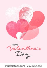 Creative Valentines Day greeting card. Textured hearts balloons. Vector illustration