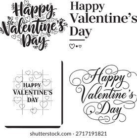 Creative valentines day greeting set featuring handwriting styles. Elegant typography with heart shapes for romance. Romantic text layouts for love celebration and gift card design.