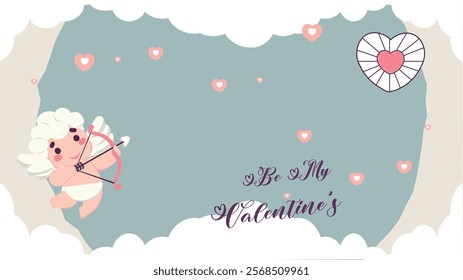 Creative Valentine's Day illustration, Cute Cupid Valentine’s Day Banner Design with Heart and Love Message