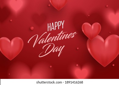 Creative Valentine's Day Red background. Romantic composition with hearts and bokeh effect. Vector illustration. Wallpaper, flyers, invitation, posters, brochure, banners, ads, coupons, promotional