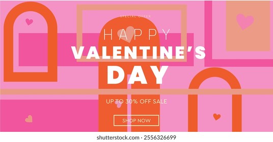 Creative Valentine's Day Set. Modern Art Geometric Hearts and Typography Templates for Party Design, Advertising, Social Media, Posters, Banners, and Covers. Sale Offer 50%.