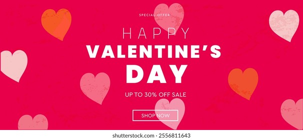 Creative Valentine's Day Set. Modern Art Geometric Hearts and Typography Templates for Party Design, Advertising, Social Media, Posters, Banners, and Covers. Sale Offer 50%.