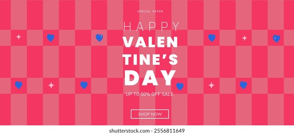 Creative Valentine's Day Set. Modern Art Geometric Hearts and Typography Templates for Party Design, Advertising, Social Media, Posters, Banners, and Covers. Sale Offer 50%.