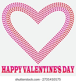 A creative Valentine's Day vector illustration featuring a large heart shape composed of pink and red dots in a halftone pattern. Includes 