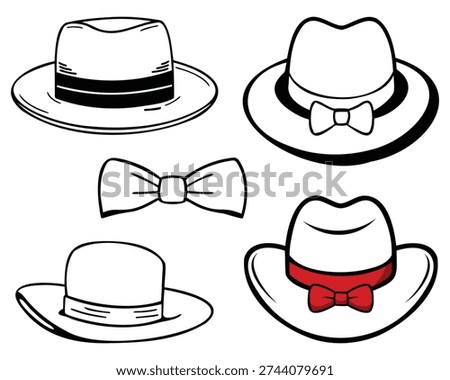 Creative variations of hats adorned with decorative bows in a stylized design