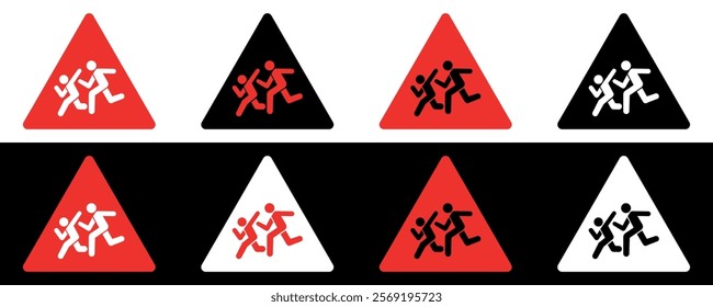Creative Variations of Pedestrian Crossing Symbols. Vector illustration isolated on black and white background.