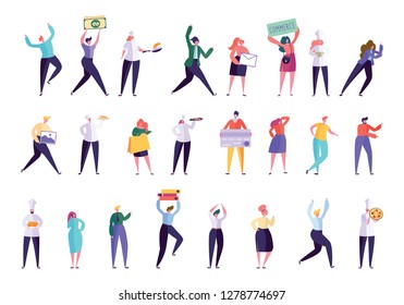 Creative Various People Professional Character Set. Businessman Work Isolated. Baker Chef Different Gesture Cook Food. Businesswoman Manager Flat Cartoon Vector Illustration Collection