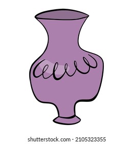 Creative vase in cartoon style. A design element, an interior item, a vessel for flowers and water. Vector illustration. An element for greeting cards, posters, stickers and seasonal design.
