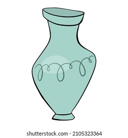 Creative vase in cartoon style. A design element, an interior item, a vessel for flowers and water. Vector illustration. An element for greeting cards, posters, stickers and seasonal design.