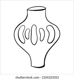 Creative vase in the style of doodles. Design element, interior item, vessel for flowers, water. Black outline. Vector illustration. Element for greeting cards, posters, stickers and seasonal design.