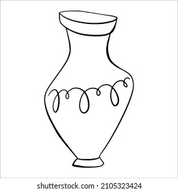 Jarrón creativo al estilo de los garabatos. Elemento de diseño, elemento interior, barco para flores, agua. Borde negro. Ilustración vectorial. Elemento para tarjetas de felicitación, carteles, pegatinas y diseño estacional.