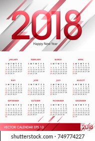Creative Vector of 2018 new year calendar in Clean white Background