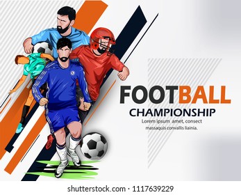 Creative vector abstract Football Championship header or banner design  football with beautiful background.