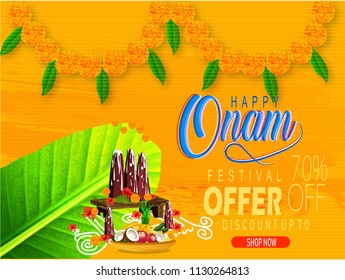 creative vector abstract for Happy Onam with nice and beautiful design sale banner illustration in a background.