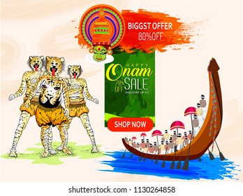 creative vector abstract for Happy Onam with nice and beautiful design sale banner illustration in a background.
