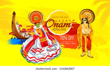 Creative vector abstract for  Happy Onam festival of South India Kerala with  snakeboat race in Onam celebration. 