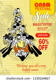 creative vector abstract for illustration of snakeboat race in Onam celebration   Onam festival withsale,biggest offer and sale banner