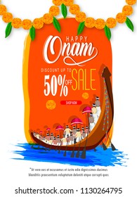 creative vector abstract for snakeboat race in Onam celebration Happy Onam with beautiful design sale banner illustration in a background.