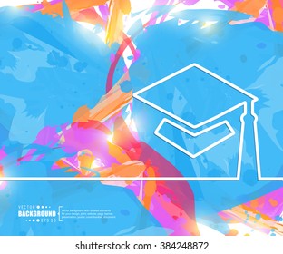 Creative vector academic cap. Art illustration template background. For presentation, layout, brochure, logo, page, print, banner, poster, cover, booklet, business infographic, wallpaper, sign, flyer.