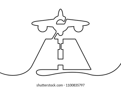 Creative vector airplane. One line style illustration