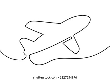 Creative vector airplane. One line style illustration