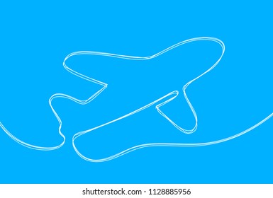 Creative vector airplane. One line style illustration