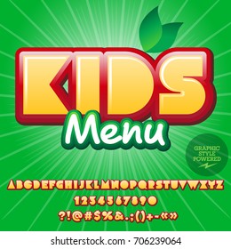 Creative vector alphabet set. Font with text Kids Menu. Contains graphic style.