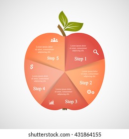 Creative vector apple for diagram, graph, presentation and chart. Business concept with 5 options, parts, steps or processes.