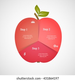 Creative vector apple for diagram, graph, presentation and chart. Business concept with 3 options, parts, steps or processes.