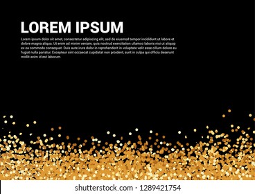 Creative vector background, template with gold glitter, splash, sprinkle line and space for text. Vector design element.