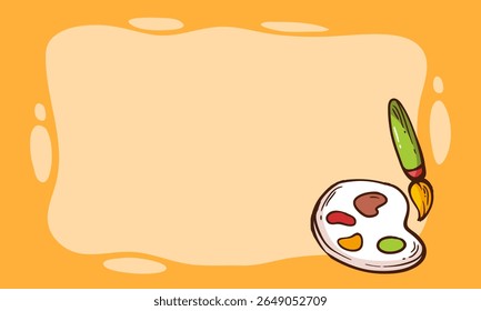 Creative vector background with a wavy border and a hand-drawn paint palette and brush, perfect for art classes, painting workshops, or any creative design project.