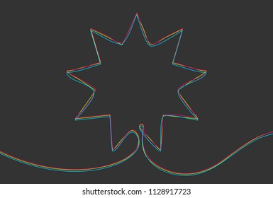 Creative vector Bahai star. One line style illustration