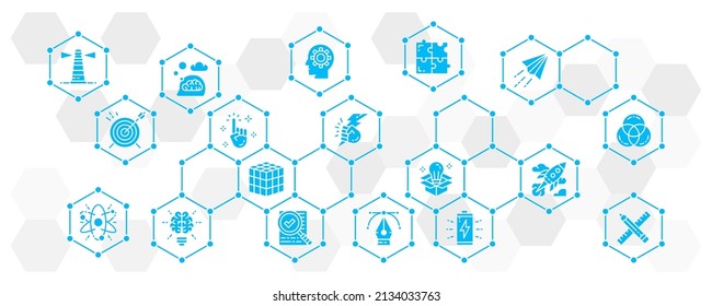 Creative vector banner with icons. Innovation, startup, artwork, project, idea web infographic.