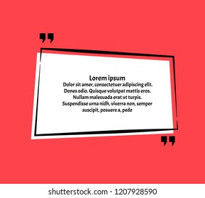 Creative vector banner illustration with a quote in a frame with quotes.Innovative vector quotation template in quotes against the pink backdrop.