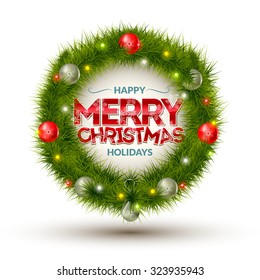 Creative vector banner made of fir branches for greeting card. Congratulation Merry Christmas.