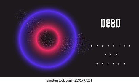 Creative vector banner in neon color. Two glowing circles on a dark background. Modern abstract illustration